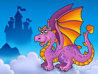 Image showing Big purple dragon near castle