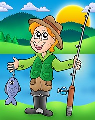 Image showing Cartoon fisherman with fish