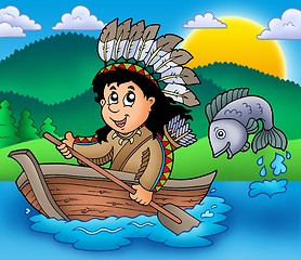 Image showing Native American Indian in boat