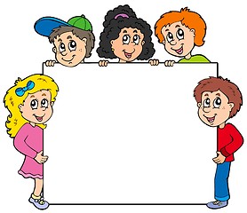 Image showing Various kids holding board
