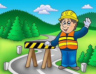 Image showing Construction worker standing on road