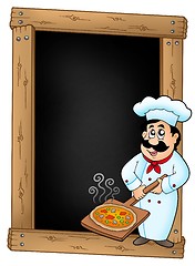 Image showing Blackboard with chef and pizza plate