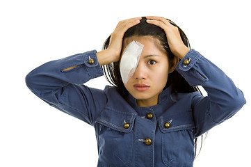 Image showing young woman after eye surgery