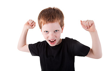 Image showing cute boy with his arms raised