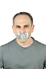 Image showing Man with duct tape on mouth