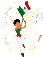 Image showing Black Girl Mexico Soccer Fan with flag.