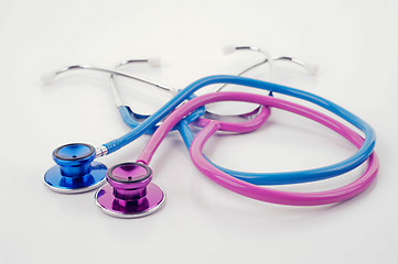 Image showing pink and blue stethoscopes