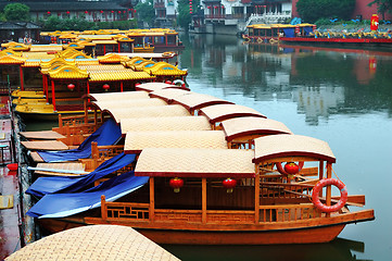 Image showing Line of boats at Qinhuai river