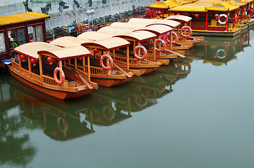 Image showing Line of boats at Qinhuai river
