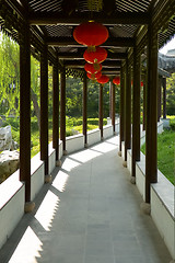 Image showing Chinese wooden corridor