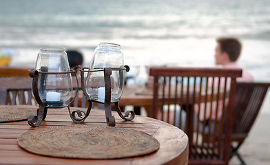 Image showing Table set at beach