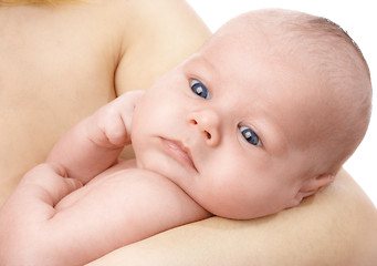 Image showing Cute newborn in mother's hands