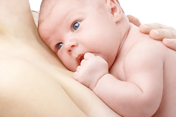 Image showing Cute newborn in mother's hands