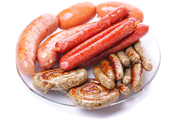 Image showing Grilled sausages on plate