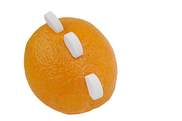 Image showing Orange with vitamin C tablets