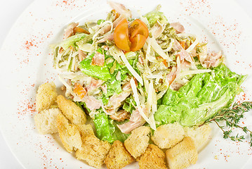 Image showing salad of meat, vegetable and dried crust