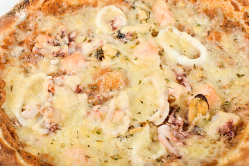 Image showing Seafood pizza closeup