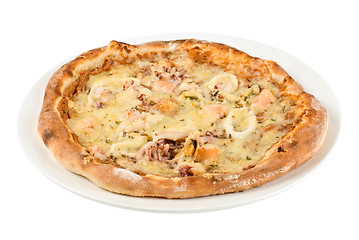 Image showing Seafood pizza closeup