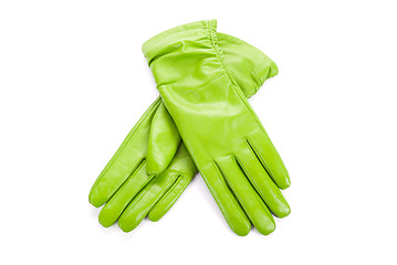 Image showing Green female leather gloves