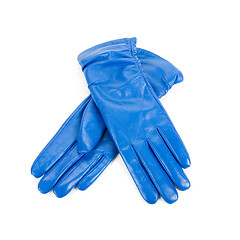 Image showing blue female leather gloves