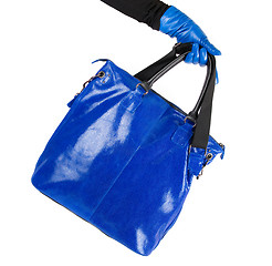 Image showing blue women bag at hand