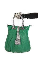 Image showing green women bag at hand