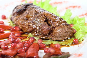 Image showing beef steak with pomegranate