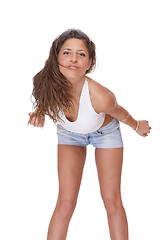 Image showing young woman in jeans shorts