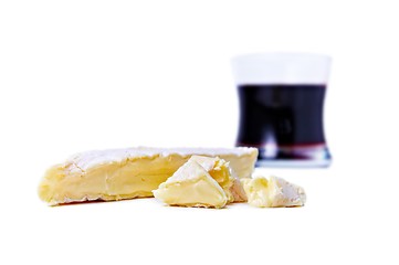 Image showing Brie cheese and glass of red wine