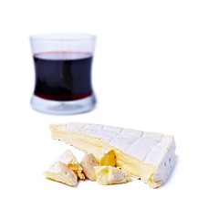 Image showing Brie cheese and glass of red wine