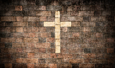 Image showing christian cross in brick wall