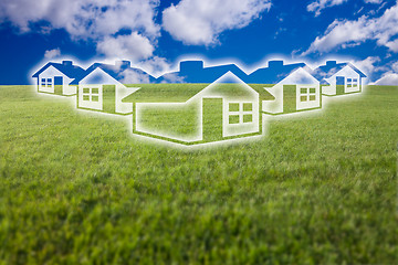 Image showing Dreamy Houses Icon Over Grass Field and Sky
