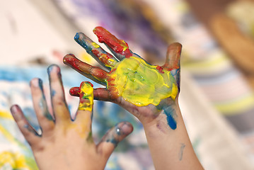 Image showing Little Children Hands doing Fingerpainting