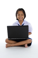 Image showing asian schoolgirl with laptop