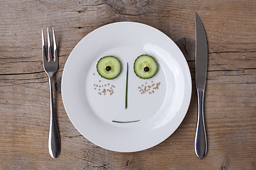 Image showing Vegetable Face on Plate - Male, Surprised