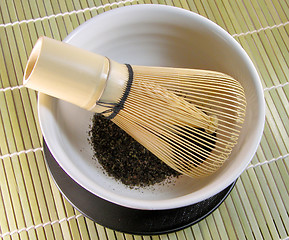 Image showing Tea Bowl And Traditional Bamboo Whisk