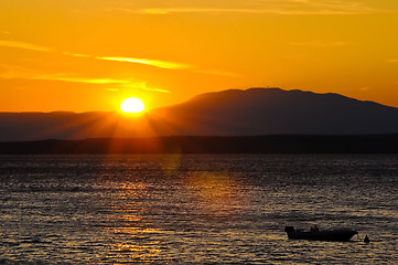 Image showing Sea Sunset in the Mountains