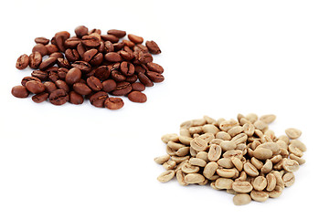 Image showing green and brown coffee beans