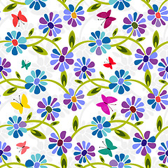Image showing Seamless blue floral pattern 