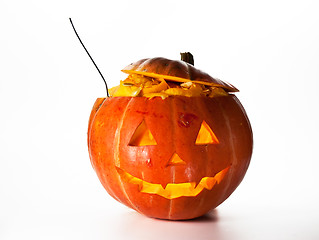 Image showing Halloween Pumpkin, inside lit by light, creepy looking