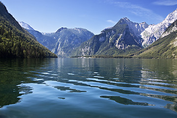 Image showing View from the Koenigssee towards the alps