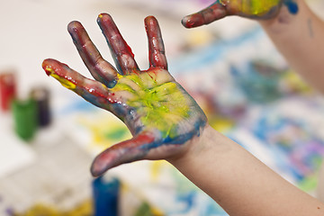 Image showing Little Children Hands doing Fingerpainting