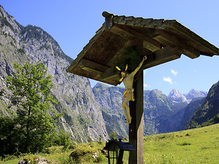 Image showing wayside cross in the bavarian alps