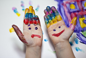 Image showing Little Children Hands doing Fingerpainting