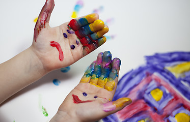 Image showing Little Children Hands doing Fingerpainting