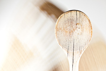 Image showing Wooden spoon detail shot on white
