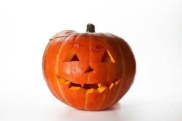 Image showing Halloween Pumpkin, inside lit by light, creepy looking