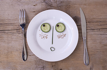 Image showing Vegetable Face on Plate - Male, Surprised