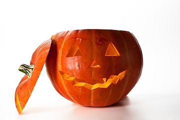 Image showing Halloween Pumpkin, inside lit by light, creepy looking