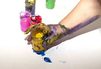 Image showing Little Children Hands doing Fingerpainting